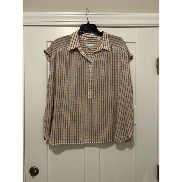 Pilcro and The Letterpress Plaid Blouse Oversized Summer Top Boxy Seersucker 2X - Picture 1 of 5
